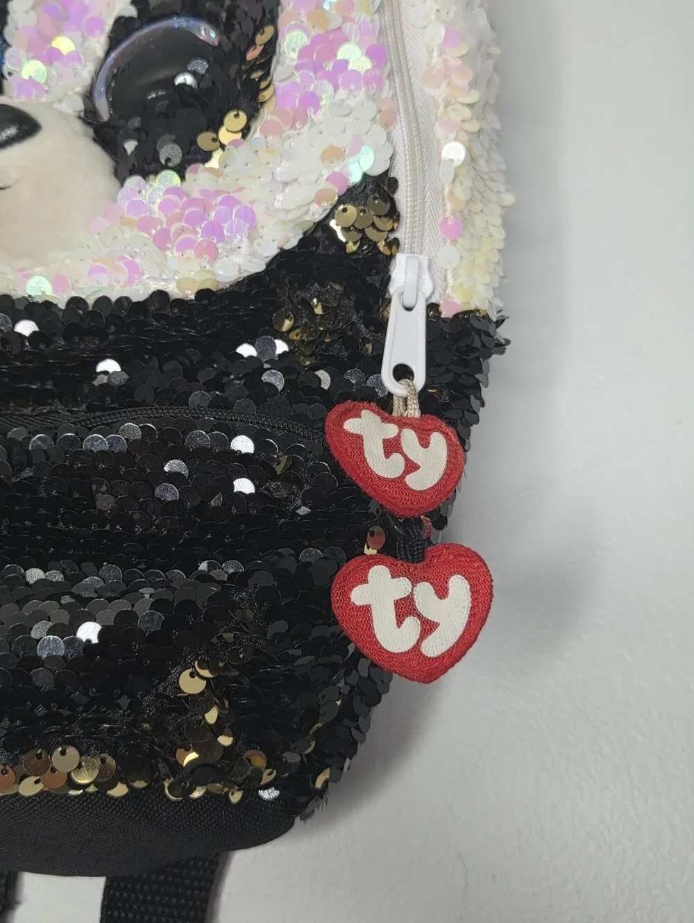 Ty Sequin Panda Kids Backpack - Black & Pink Iridescent